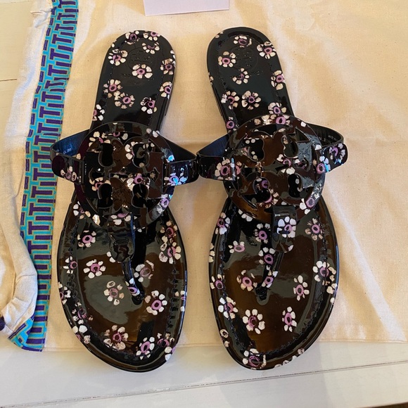 Tory Burch Shoes - Tory Burch Black Stamped Floral Patent Millers